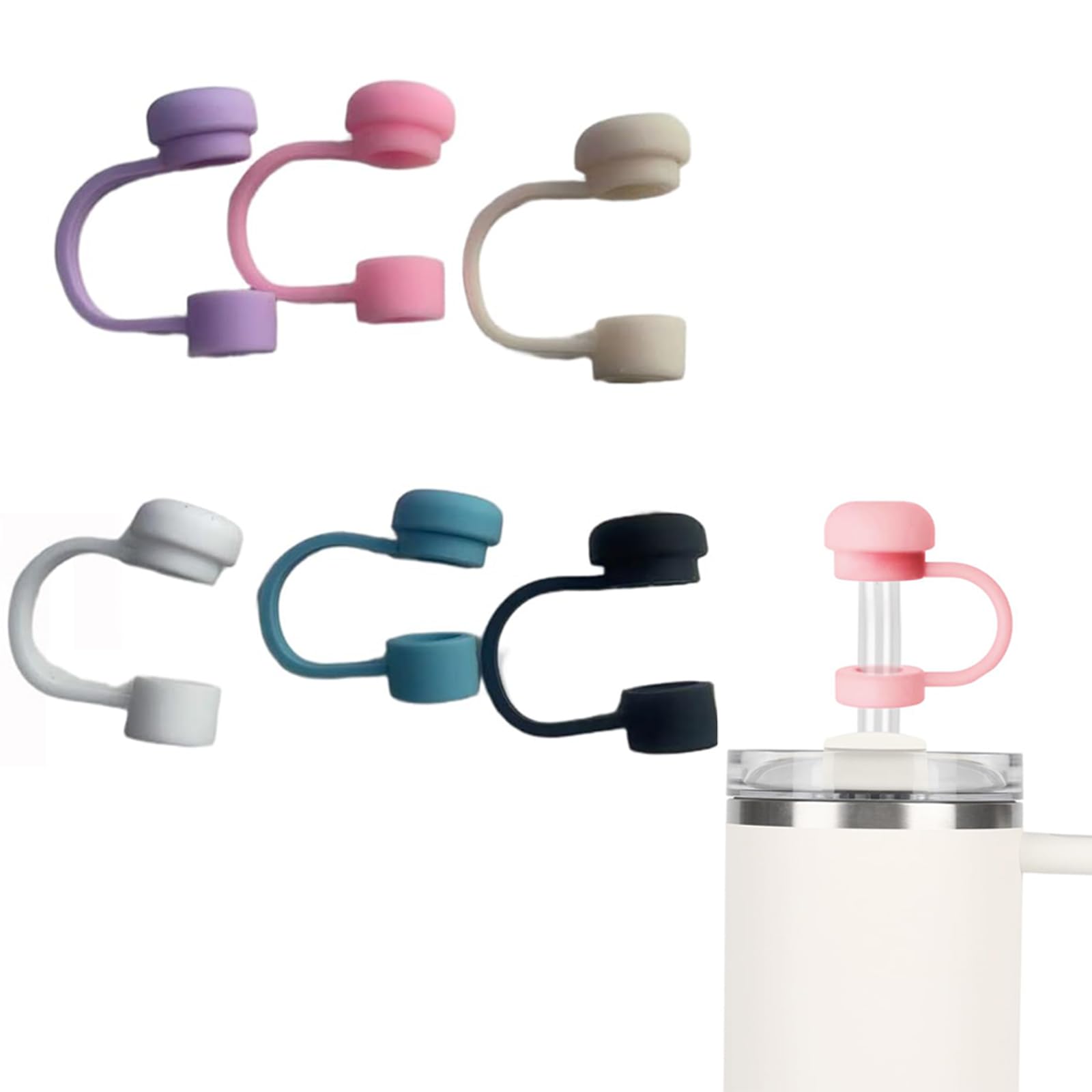 7PCS, Straw Cap, Straw Covers, umbler Accessories, 6 Pack Silicone Straw Covers with 1 Straw, Water Bottle Replacement Caps for 30/40 oz Tumblers, Universal Straw Sipper Lids for Outdoor Travel, Gym-picture-60