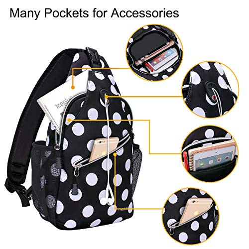 MOSISO Sling Backpack,Travel Hiking Daypack White Dot Rope Crossbody Chest Bag, Black - Image 3