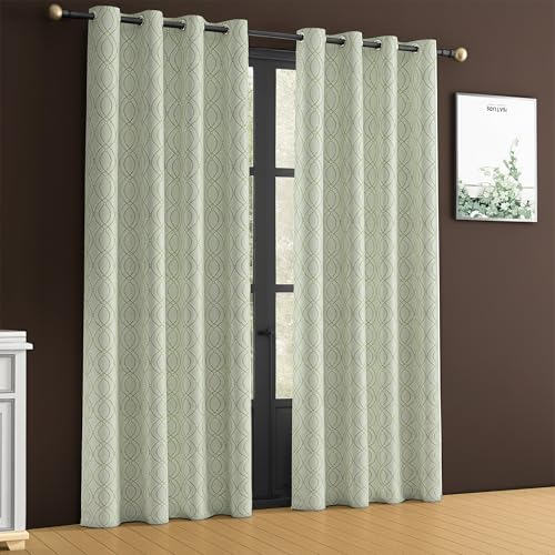 Image of Yellow Weaves 2 Pcs Jacquard Oval Eyelet Long Door Curtain - Perfect for Home, Office, Bedroom, Living Room & Balcony - 9 Feet (Pastel Green)