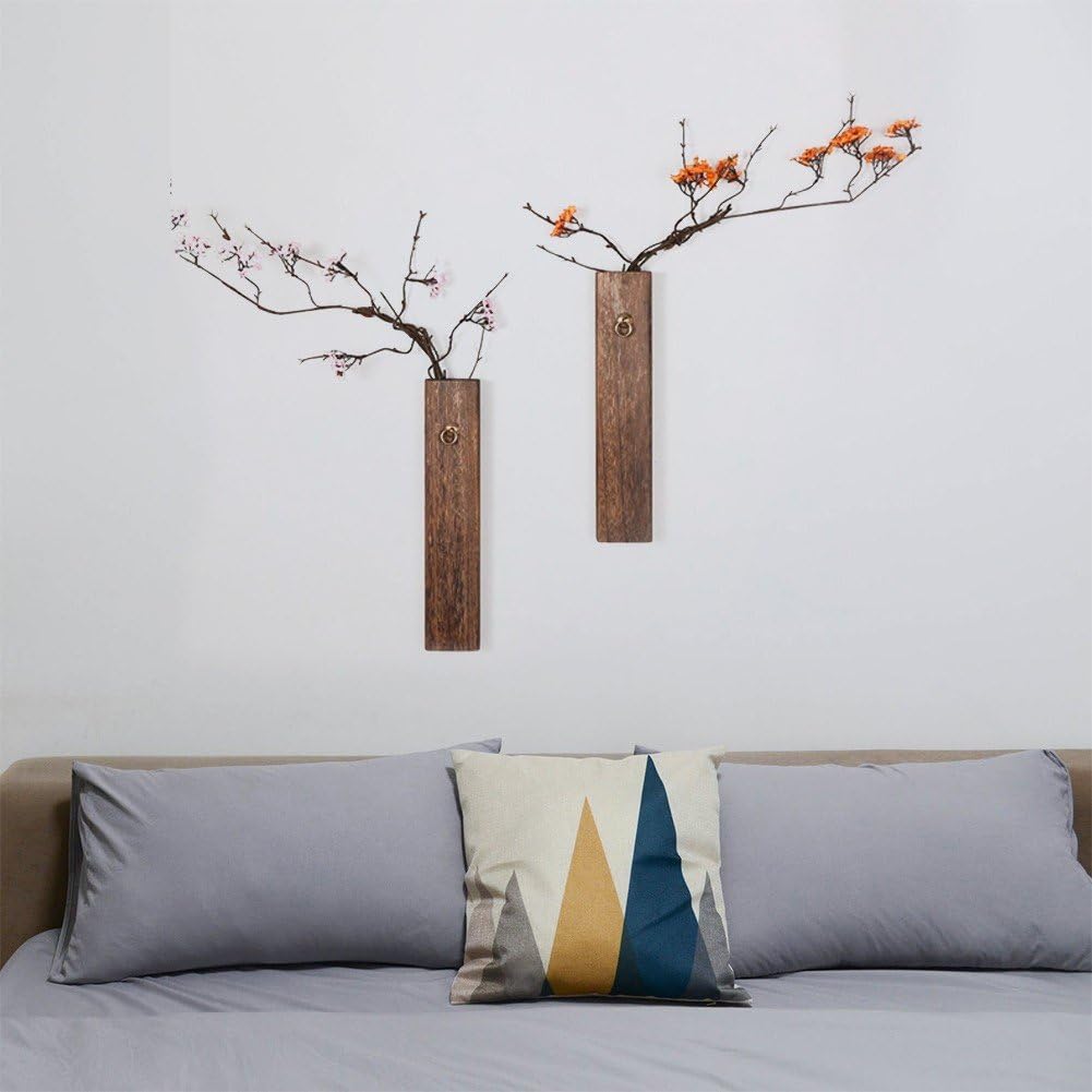 Wandpflanzgefäß Aus Holz, Hängende Blumenvase Tasche, 2er-Set Wandvasen Im Landhausstil Aus Holz Für Wohnzimmer, Schlafzimmer, Homeoffice, Rustikale Dekoration Für Trockenpflanzen