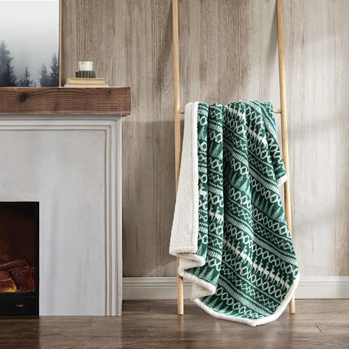 Image of Eddie Bauer - Throw Blanket, Ultra-Soft Plush Bedding with Faux Shearling Reverse, Blanket for Couch & Bed (Alpine Fair Isle Green, 50 inch x 60 inch)