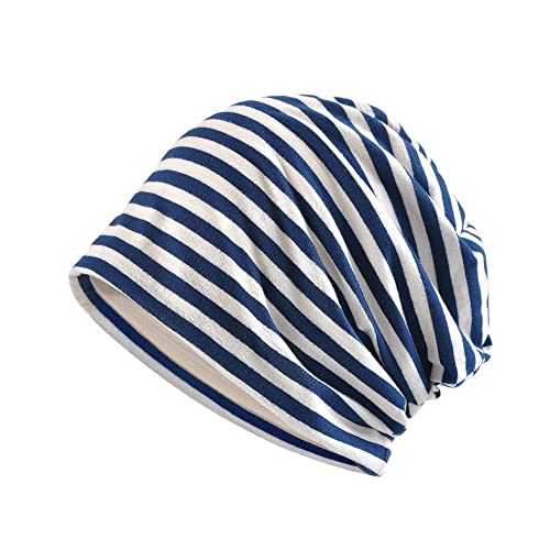 GIVBRO Gorro de dormir a rayas, gorro de noche para quimioterapia, gorro de algodón para dormir para hombres y mujeres