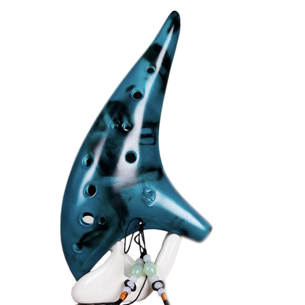 Ocarina 12 Loch Alto C Smokey Straw Gebrannte Keramik Okarina mit Liederbuch für Anfänger, Geschenkidee (Blau)