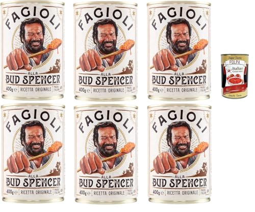 Fagioli alla Bud Spencer - Frijoles blancos con salsa de tomate, caja 6x 400 g | Receta italiana original | Listos para calentar | Fuente de proteínas | Ideal camping y comida rápida + Italian Gourmet