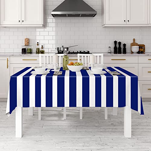 Peony Man 2 Pieces Blue And White Striped Tablecloth Nautical Blue Plastic Table Cover Waterproof Disposable Rectangle Tablecloth For Party Kitchen Dinning Table Decor thumb #3