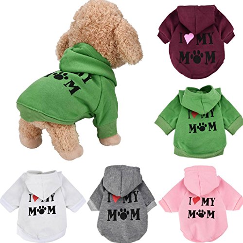 Howstar Pet Clothes,Puppy Hoodie Sweaters Happy Hooded Coat for Dogs Cats Sweatshirt Love My Mom Printed Pet Costumes(S, Pink)
