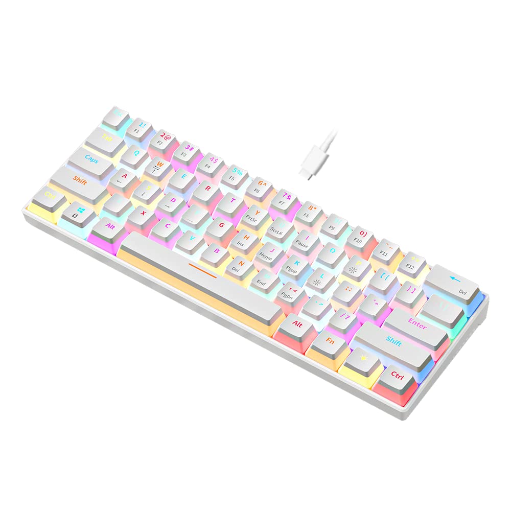 abucow Mechanical Keyboard Wired 60% Gaming Keyboard with 18 Style Colorful RGB Backlit Custom 63 Swappable keycaps (White&RGB)
