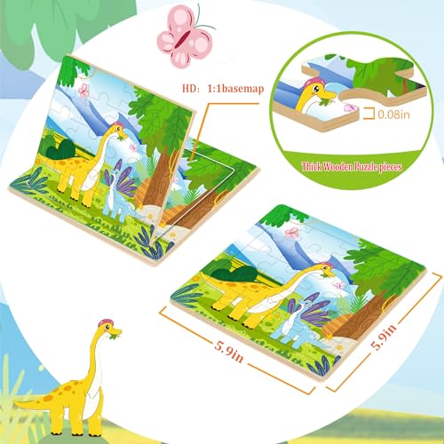 Rompecabezas de madera para niños de 3 a 6 años, paquete de 10 rompecabezas jigsaw de 20 piezas con animales (jirafa, tigre, cangrejo, delfín, dinosaurio, panda, cebra, oso, vaca y pulpo) miniatura 5