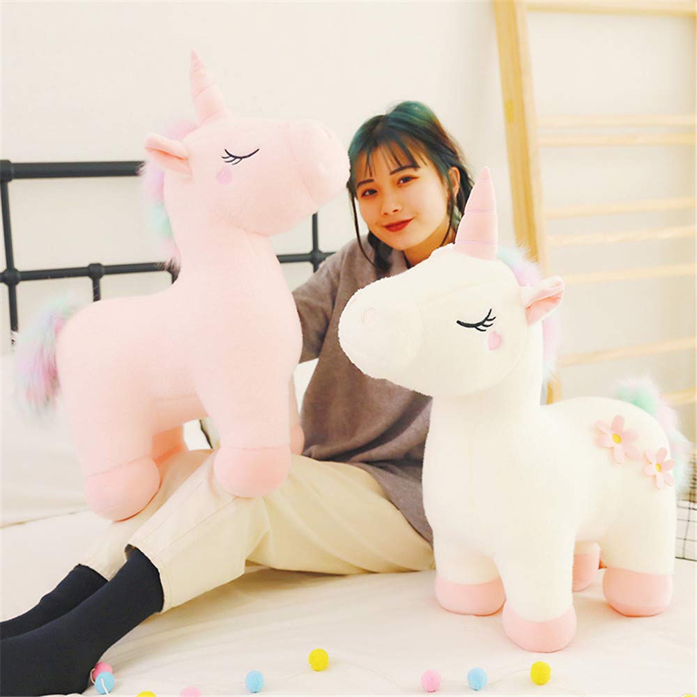 Kuscheliges Plüsch Einhorn mit bunter Mähne Stofftier Plüschtier Kuscheltier für Mädchen (Weiß,70cm)