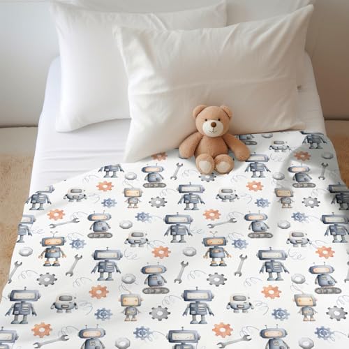 Image of Watercolor Robots Baby Blankets for Boy Girl Cute Robotic Character Soft Flannel Swaddle Receiving Blankets for Infant Toddler Crib Mechanic Robots Nursery Bed Blanket Playmat 50x60inch