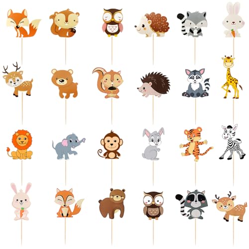 HDGSAFD 24 Uds. De Inserciones para Pasteles De Animales De La Selva, Decoraciones para Fiestas Temáticas De La Jungla, Inserciones Lindas De Dibujos Animados, Interesantes Inserciones para Pasteles