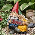 Funny Garden Gnomes Couple Statue,Outdoor Garden Ornaments, Romantic Gnome Figurine Sculptures on Bench for Patio Lawn Yard Decor, Unique Wedding for Couples & Friends