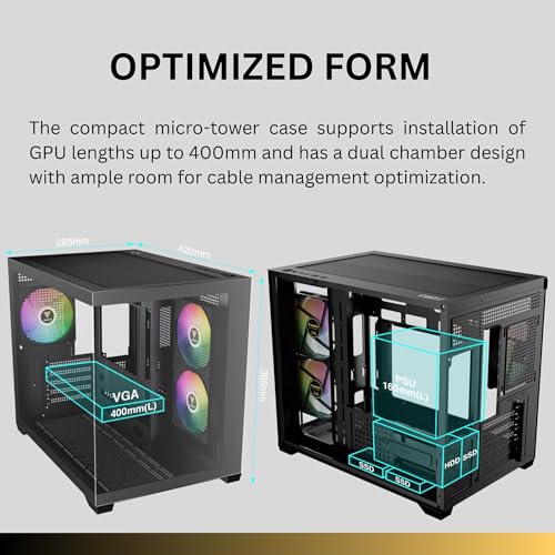 Image of GAMDIAS Micro-ATX Tower Computer Case with Tempered Glass, Gaming M-ATX PC Case with 3X 120mm ARGB Fans, Support Up to 9X Fans Airflow, 360mm AIO /Radiator, 400mm GPU /VGA, 165mm CPU Cooler, 160mm PSU