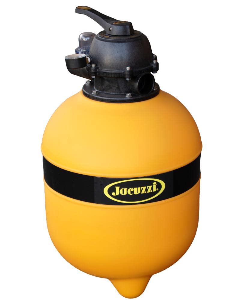 Jacuzzi 15 TP Pool Filter, a yellow spherical filter with a black multi-port valve on top.