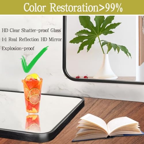 Black Vanity Mirror Bathroom for Over Sink,Wall-Mounted Aluminum Framed Mirror for Bedroom,Restroom,Corner,Modern Rounded Corner Anti-Rust Hanging Mirrors of Home-12 * 16in - Image 4