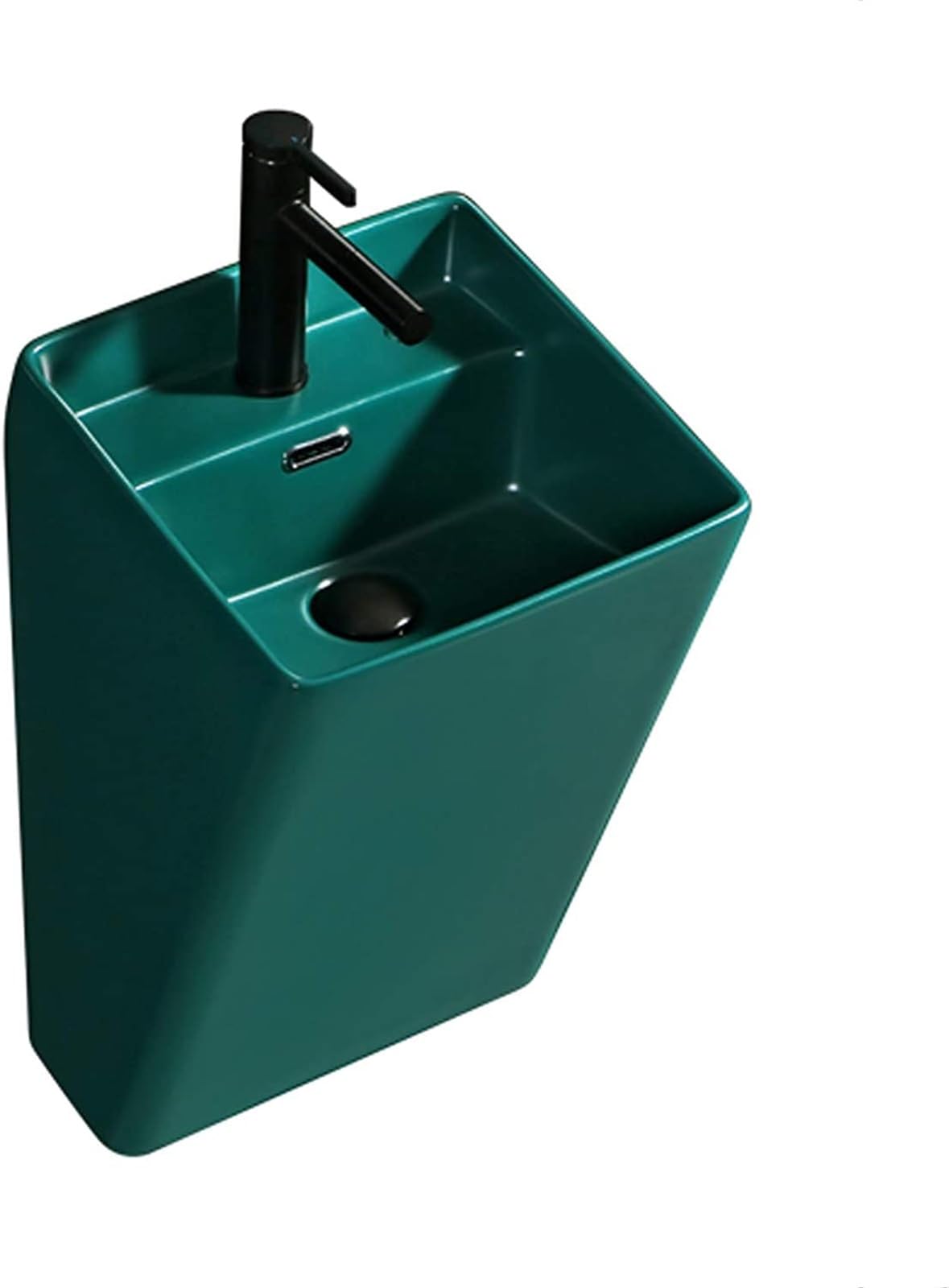 ASerZenith Bathroom Vessel Sink Ceramic Bathroom Sink Wall Mount Bathroom Sink, Rectangle Ceramic Vessel Sink With Single Faucet Hole, For Toilet Lavatory Kitchen Cloakroom(Greena)