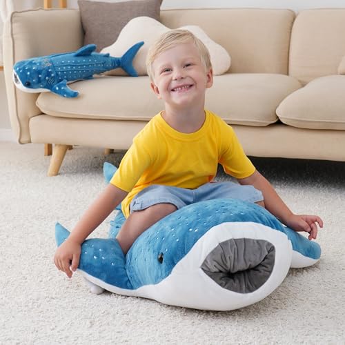 Image of Mukouxun 39 Inch Whale Shark Stuffed Animal - Giant Plush Shark Pillow Toy, Realistic Big Whale Shark Plushie for Kids and Ocean Lovers, Large Cuddly Gift