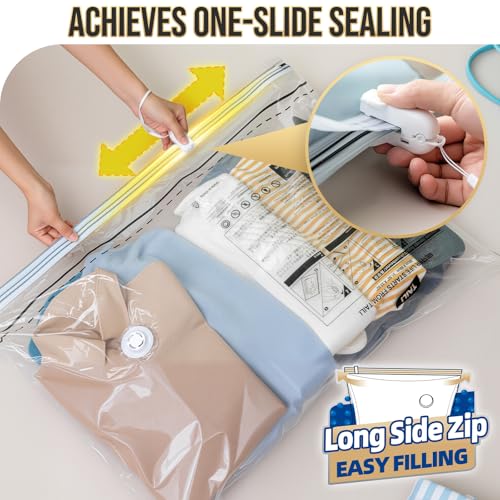 TAILI 10 Pack Vacuum Storage Bags, LONG SIDE ZIP (5 Large+5 Jumbo), Multi-Size Vacuum Seal Bags for Clothing, Storage Bulky Beddings, Comforters and Clothes, Space Saver for Closet Organization