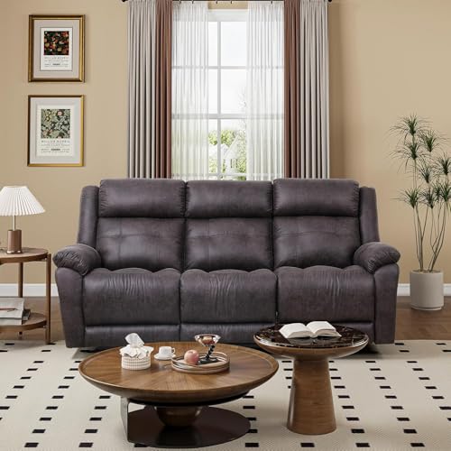 3-Seater Dual Manual Recliner Sofa, 86” Wide Living Room Reclining Couch, Performance Fabric Upholstery, Plush Cushions with Thick Armrests, Modern One-Piece Design (Gray) - Image 3