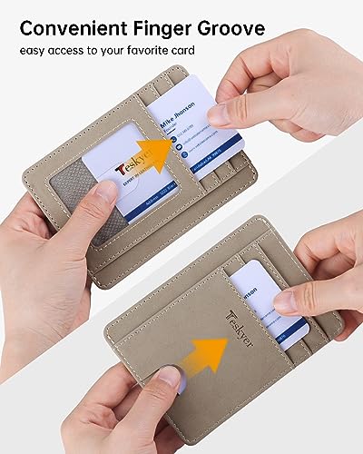 Image of Teskyer Slim Minimalist Wallet for Men, RFID Front Pocket Card Holder | Ultra Slim Front Pocket Design, 8 Card Slots, RFID Protection, Smooth Faux Leather for Everyday Carry