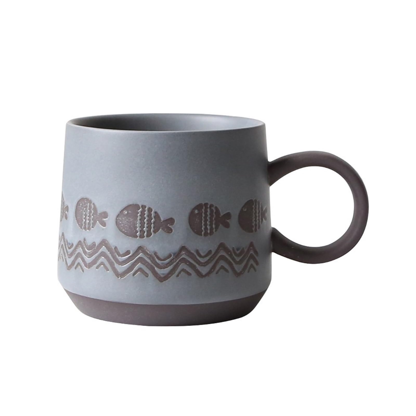 HLHLOP777 Coffee Mugs Vintage Stoneware Coffee Cup Wavy Striped Fish Breakfast Oatmeal Mug 450ml Coffee Cup