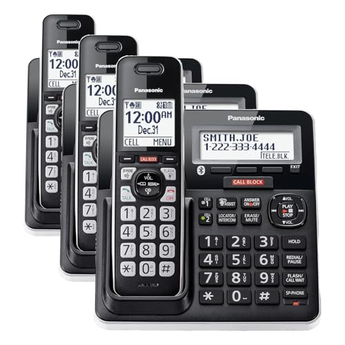 Image of Panasonic Cordless Phone with Advanced Call Block, Link2Cell Bluetooth, One-Ring Scam Alert, and 2-Way Recording, Phone with Answering Machine, 3 Handsets - KX-TGF973B (Black /Silver Trim) (Pack of 3)