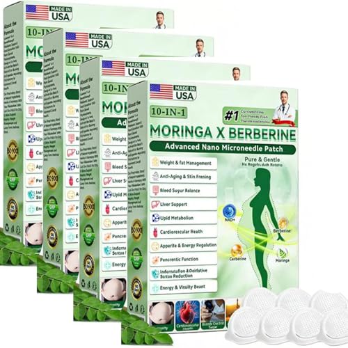 4 Cajas Glorenda Moringa Parches - Parches Moringa X Berberine Para Adelgazar, Moringas 10 En 1 Advanced Nano Microagujas Parche, Parche Natural Metabalance Para Hombres Y Mujeres