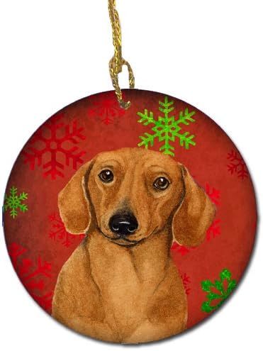 Miniatura 4 de Caroline's Treasures Dachshund copos de nieve rojos y verdes, adorno de cerámica de Navidad para colgar en el árbol de Navidad, decoración para el