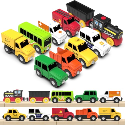 LiRiQi Tren eléctrico de Juguete Niños, Tren de Vapor a Pilas, 10 Piezas Tren de Locomotora de acción con Pilas, Coche de Juguetes para niños pequeños, Compatible con Thomas, Brio, Chuggington