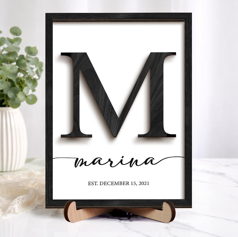 Personalized Family Name Sign, Custom Monogram Wooden Last Name Frame, Wedding Gifts for Couples, Birthday Gifts Mothers Day, Fathers Day, Family Home Sign Wall Decor for Living Room Bedroom