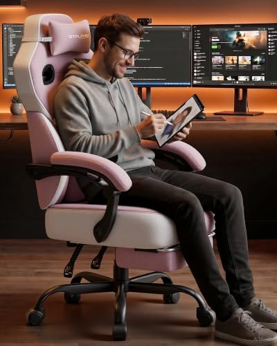 Image of GTPLAYER Big & Tall Gaming Chair, Wide Reclining with Footrest for Adults | Ergonomic High Back Computer Desk Chair, Comfort Padded Seat with Lumbar Support for Big /Tall, Office /Home, Pink