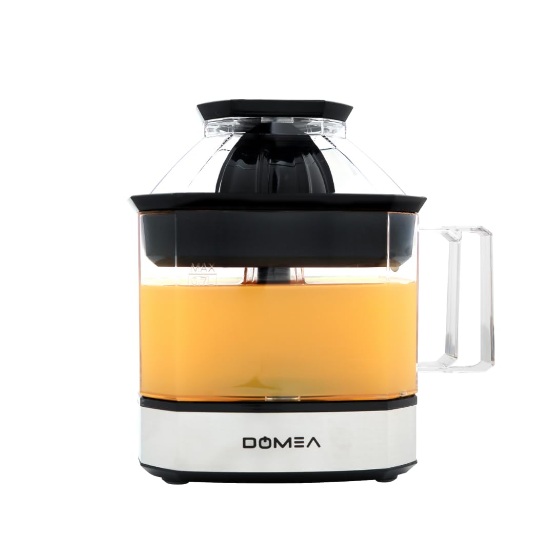 DOMEA Electric Citrus Juicer, Orange Juice Maker, Lemon Squeezer, 0.7 L Capacity, 25W Energy Efficient Powerful Motor, Includes 2 Cones, Quick & Easy Juicing
