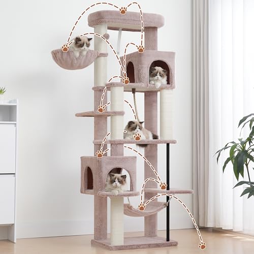 Image of Gitelsnour Cat Tree, Cat Tower with Sturdy Steel Tube, Large Perch GCT024MU | 70.5'' Cat Furniture with Scratching Post, Hammock, Basket and Big Platform for Indoor Cats Large Adult, Mushroom
