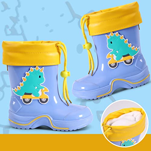 Classic Dinosaur Children Rainboots PVC Rubber Children Water Shoes Fleece Waterproof Rain Toddler Short Boots for Girls (Purple, 11-11.5 Years)4