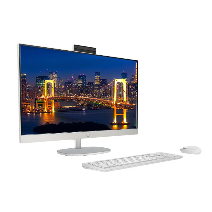 Image of Customized Desktop Computer, Created Using HP 27 inch FHD All-in-One Desktop PC, Intel 12-Core Ultra 7 Processor, 8GB /16GB /32GB /64GB RAM, 256GB /512GB /1TB /2TB SSD, Keyboard & Mouse, White