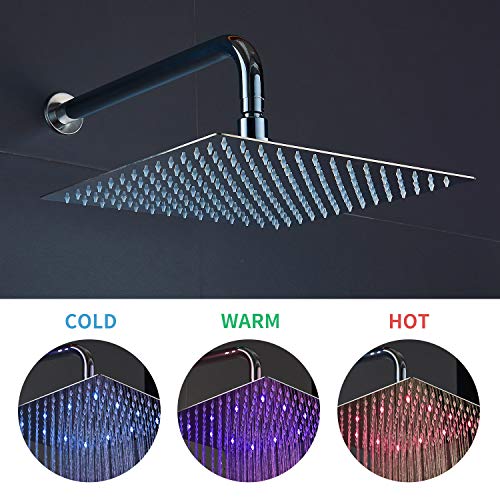 Fyeer 12 Inch LED Rainfall Shower Head Ultra-thin Wall/Ceiling Mounted Square Shower Head