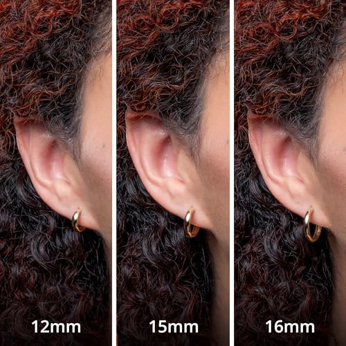 Small Solid 10k Gold Hoop Earrings for Women 3mm Wide | Gold Hoop Earrings in 12mm, 15mm & 18mm Diameter | Hypoallergenic Bold Real Gold Hoops by MAX + STONE4