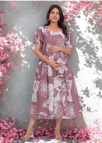 Image of Women's Pure Cotton All Over Printed Maternity Feeding Kurti | Floral Print Maternity Gown