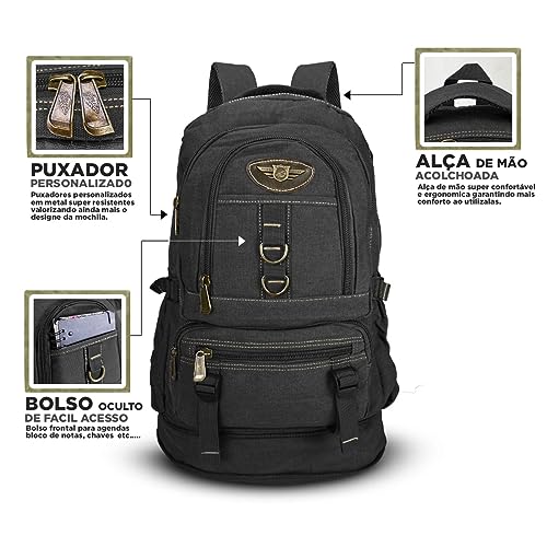 Mochila Lona De Camping Reforçada Viagem Motociclista 50l (Preto)