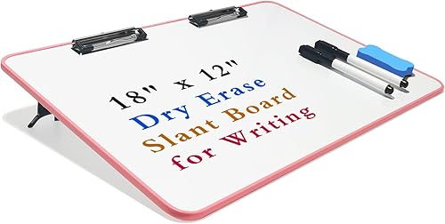 Miniatura 6 de Pizarra inclinada para escribir 18 x 12 pulgadas, pizarra blanca de borrado en seco, superficie de trabajo ajustable de 10-15 para escritura y
