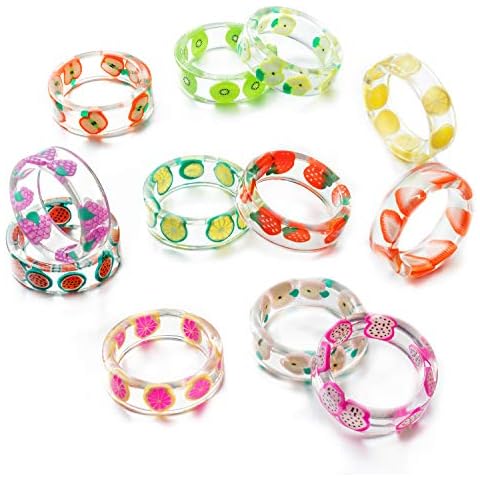 E1mity 12Pcs Colourful Fruit Resin Rings Set Cover