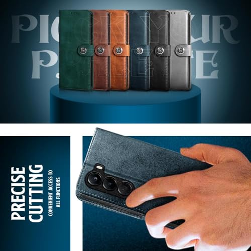 Image of WOW IMAGINE Shock Proof Flip Cover Back Case for 1+ OnePlus Nord CE 6 Lite 5G (Magnetic Button Flip Case | Wallet Pockets & Stand | Leather Finish | Oxford Blue)