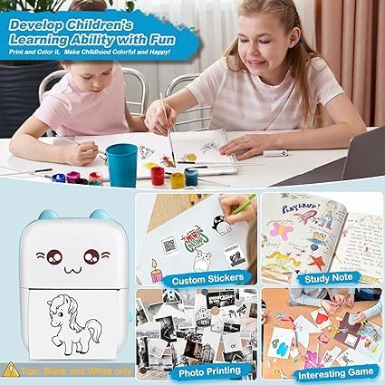 Image of Mini Pocket Printer,Portable Thermal Printer for Label,Text Memo,Receipt,Sticker,Photo Printers, BT Inkless Printing, Wireless Bluetooth Printer Compatible with iOS and Android (Light Blue)