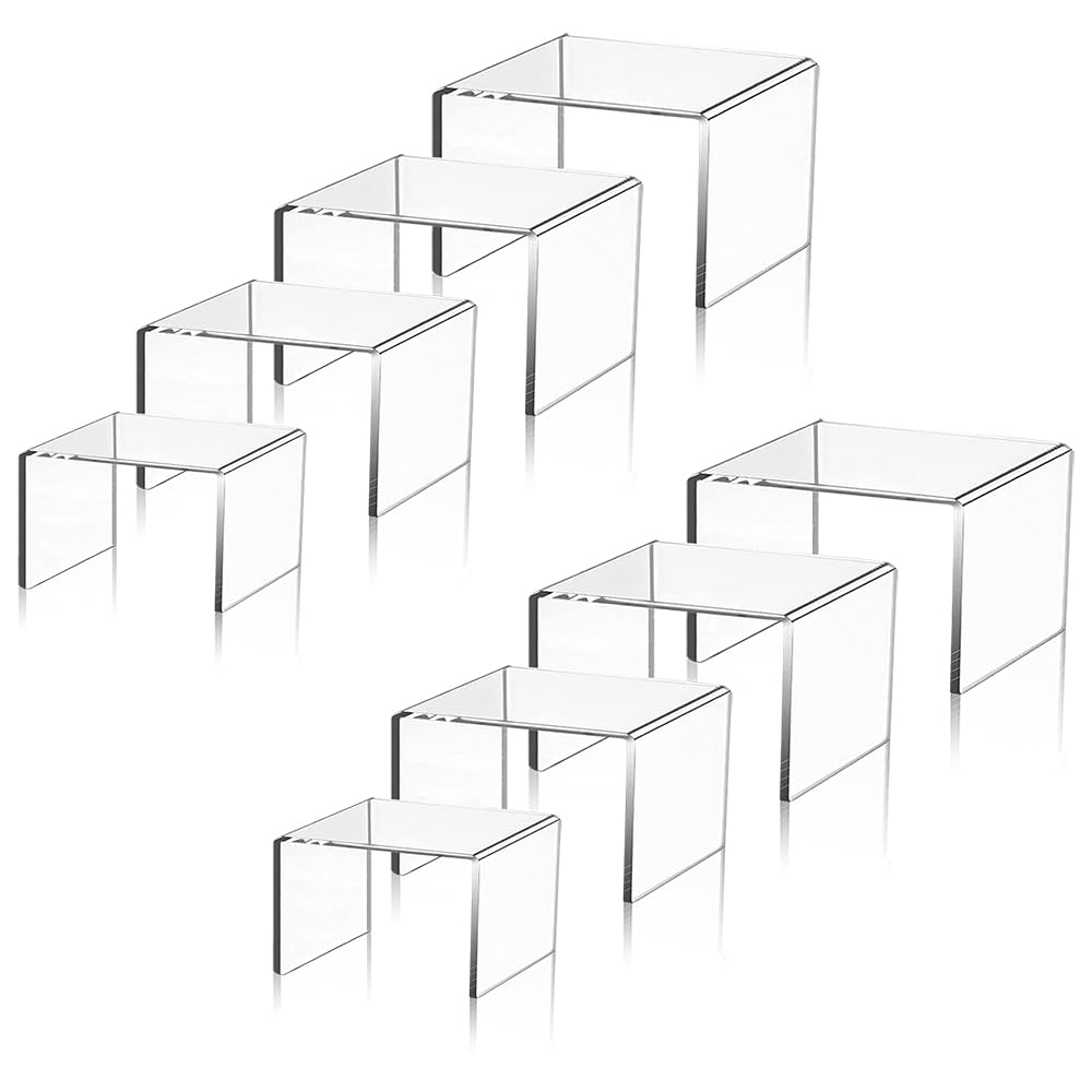 Set di 8 espositori in acrilico con ripiani in cristallo, espositore per cupcake, dessert, caramelle, bambole, profumi, action figure (grandi dimensioni, 8 pezzi)