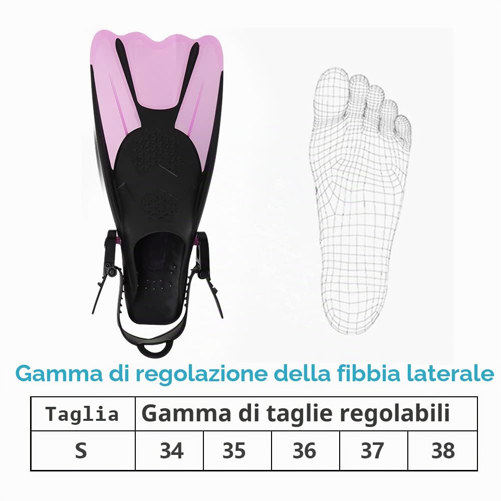 Pinne da Snorkeling, Pinne Regolabili Pinne da Immersione TPR Antiscivolo Pinne Corte Nuoto per Snorkeling, Immersioni, Nuoto, Adulti, Uomini, Donne