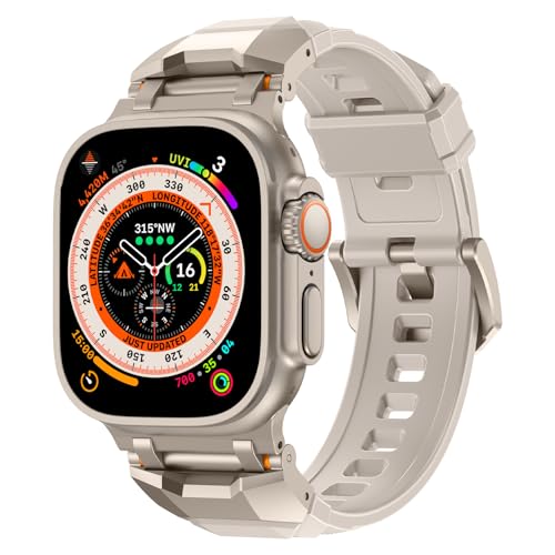 SEURE Strap Compatible with Apple Watch Ultra3/2/1,Series 11/10 46mm,9/8/7 45mm,Series SE2/6/SE/5/4 44mm,Series 3/2/1 42mm with Metal Connector,Soft Rubber Sports Bracelets Replacement Men StarLight T