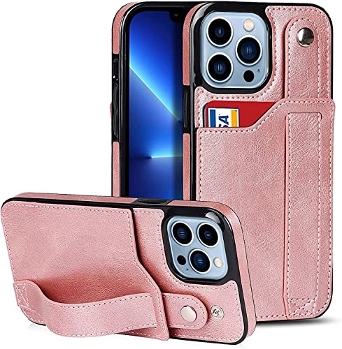 Étui portefeuille pour iPhone 13 rose avec porte-cartes et protection intégrale antichoc