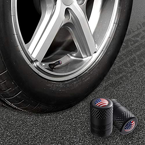 Image of CKAuto Tire Valve Stem Caps, Anodized Aluminum Tire Valve Cap Set, Corrosion Resistant, Universal Stem Covers for Cars Trucks Motorcycles SUVs and Bikes (Black-US)