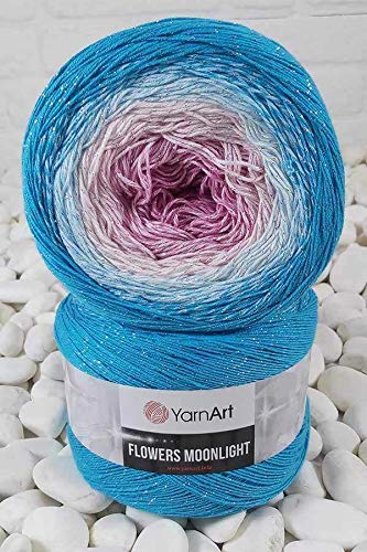 Image of YarnArt Flowers Moonlight Glitter Cotton Yarn, Soft, Rainbow Crochet, Metallic Lurex handknit Shiny, Silvery Cake, Multicolor Cotton, 1 Skein Weight 9.17oz Lenght 393.7 inches,1 Fine Yarn (3294)