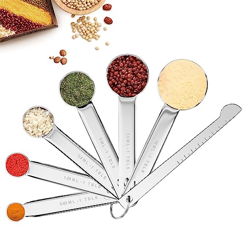 Cucharas Medidoras, 7 Piezas Cucharas Medidoras de Acero Inoxidable con Regla de Medición para Medir Componentes Secos y Líquidos